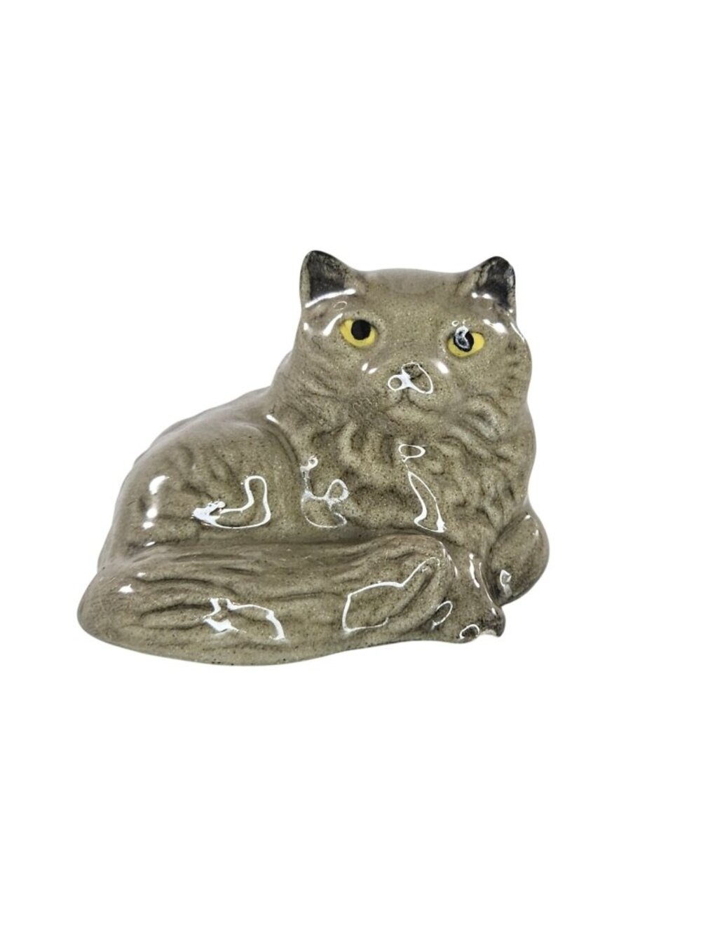 Hagen Renaker Grey Persian Cat Lying Down Miniature Figurine Yellow Eye *Chipped